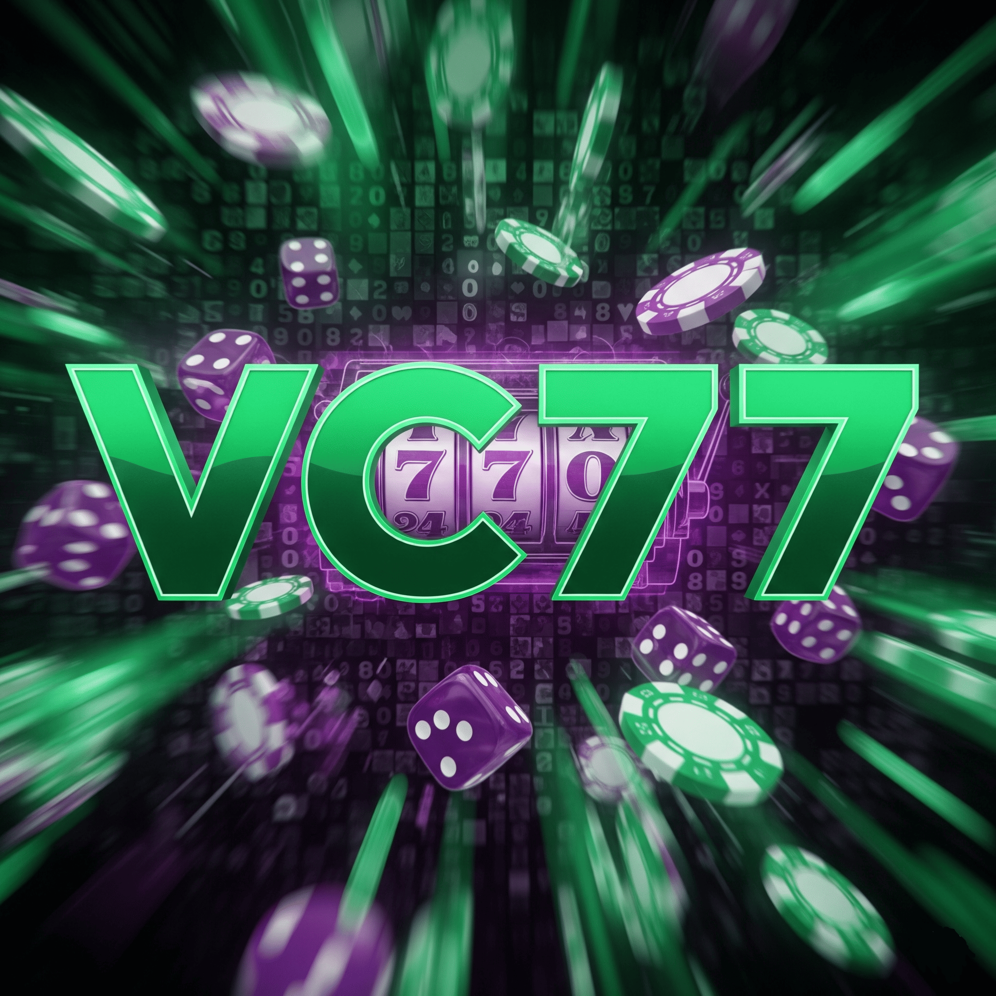 Dynamic montage of VC77 gameplay including slots, live dealers, and sports betting